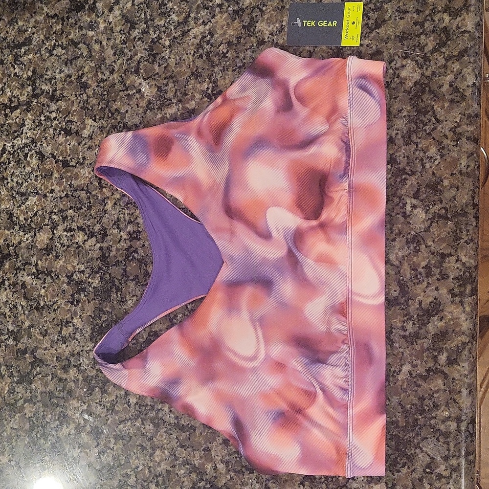 Tex Gear NWT Medium IMpact sports bra 1X pink/purple stretch, wicking